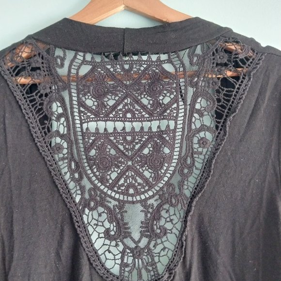 Black Crochet Back Kimono Cardigan - Picture 3 of 5
